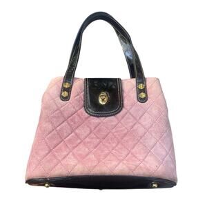 Eric Javitz New York Pink Suede Quitled Two-Handle  Handbag